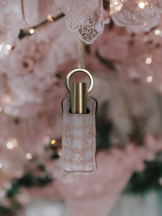 pink checkered lipgloss holder keychain