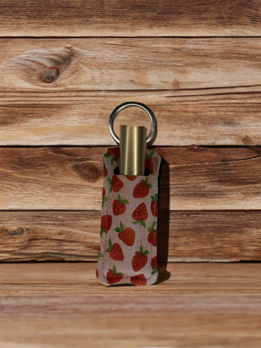 pastel strawberry lip gloss holder keychain