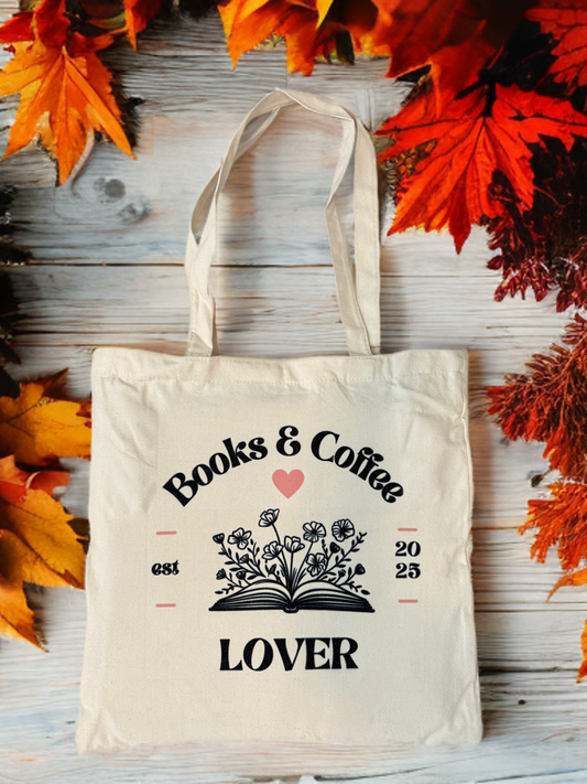 "books and coffee lover" tote bag