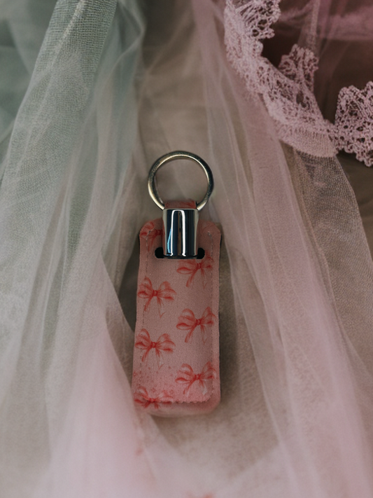 pink bows lip gloss holder keychain