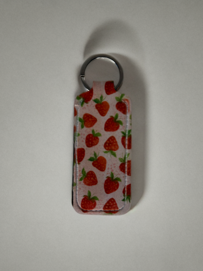 pastel strawberry lip gloss holder keychain