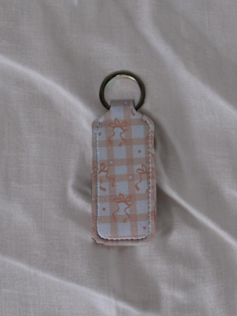pink checkered lipgloss holder keychain