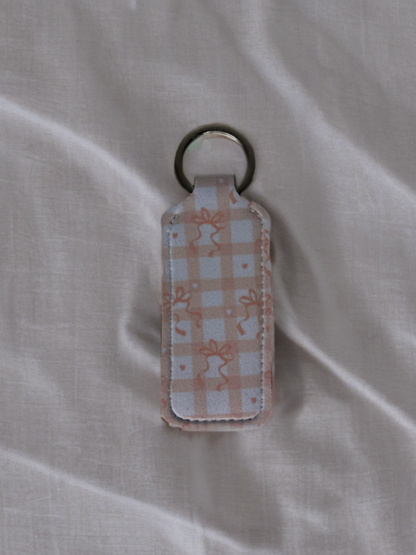 pink checkered lipgloss holder keychain