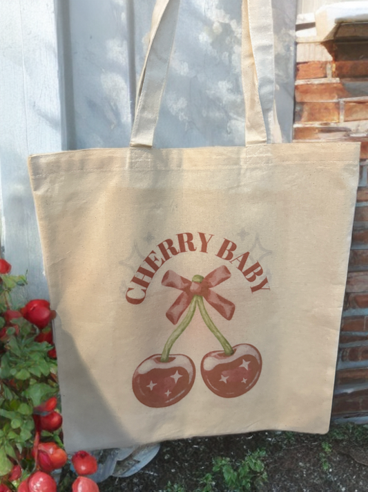 "cherry baby" tote bag
