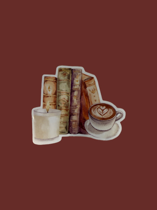 coffee, candles, and books sticker